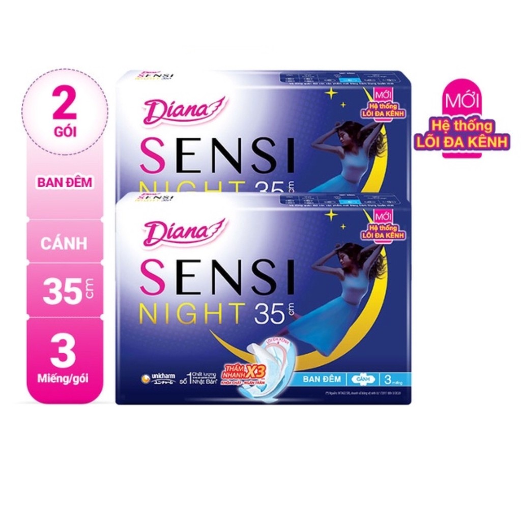 Bộ 2 gói băng vệ sinh Diana Sensi Night ban đêm 35cm 3 miếng/gói