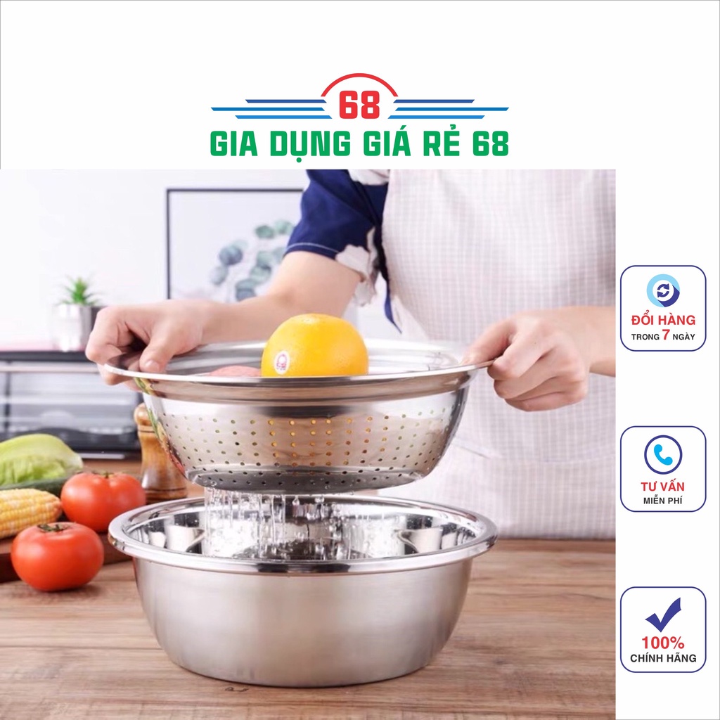 Rổ nạo rau củ kiêm rổ và chậu inox cao cấp đa năng,tiện lợi dùng nhà bếp