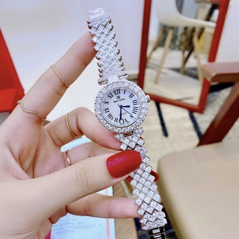 Đồng Hồ Nữ Royal Crown Đính Đá Dây Kim Loại Cao Cấp Đẹp Sang Trọng