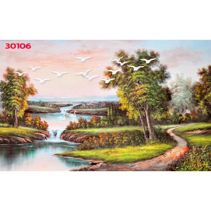 Tranh dán tường 3d thác nước rừng cây thiên nhiên