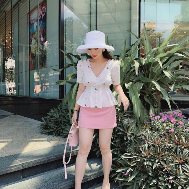 Set áo hoa thêu kèm chân váy