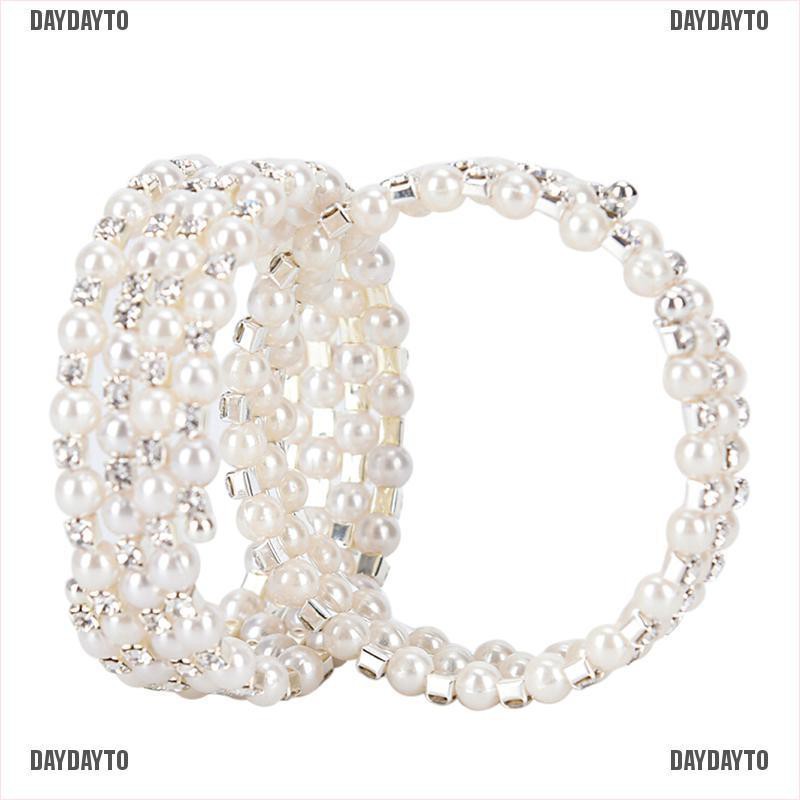 Vòng đeo tay co giãn nhiều lớp bằng ngọc trai pha lê lấp lánh
