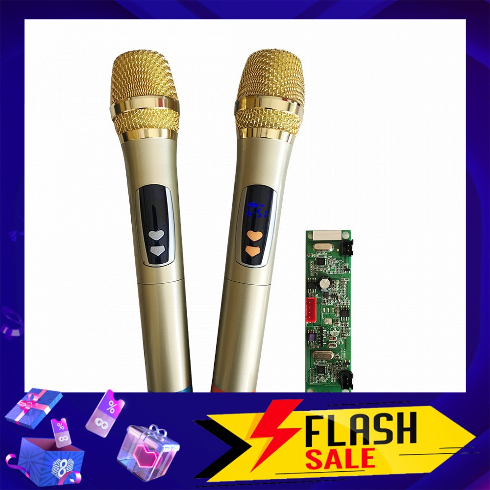 Bộ 2 Micro Không Dây UHF F66 Vàng Nâng Cấp ,Thay Thế Cho Loa Kéo Cực Hay, Màu Đen Có Đèn Báo