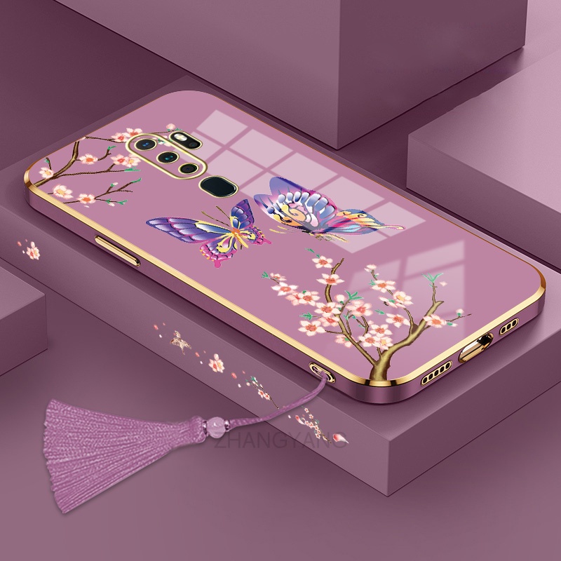 Ốp lưng oppo a5 2020 a9 2020 Ốp Điện Thoại Silicon Họa Tiết Bươm Bướm Kèm Dây Đeo Cho oppo a5 2020 a9 2020