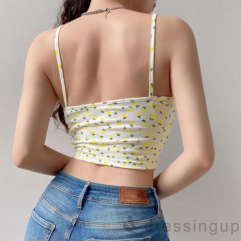 Áo 2 dây thiết kế đục lỗ in họa tiết hoa thời trang mùa hè quyến rũ cho nữ