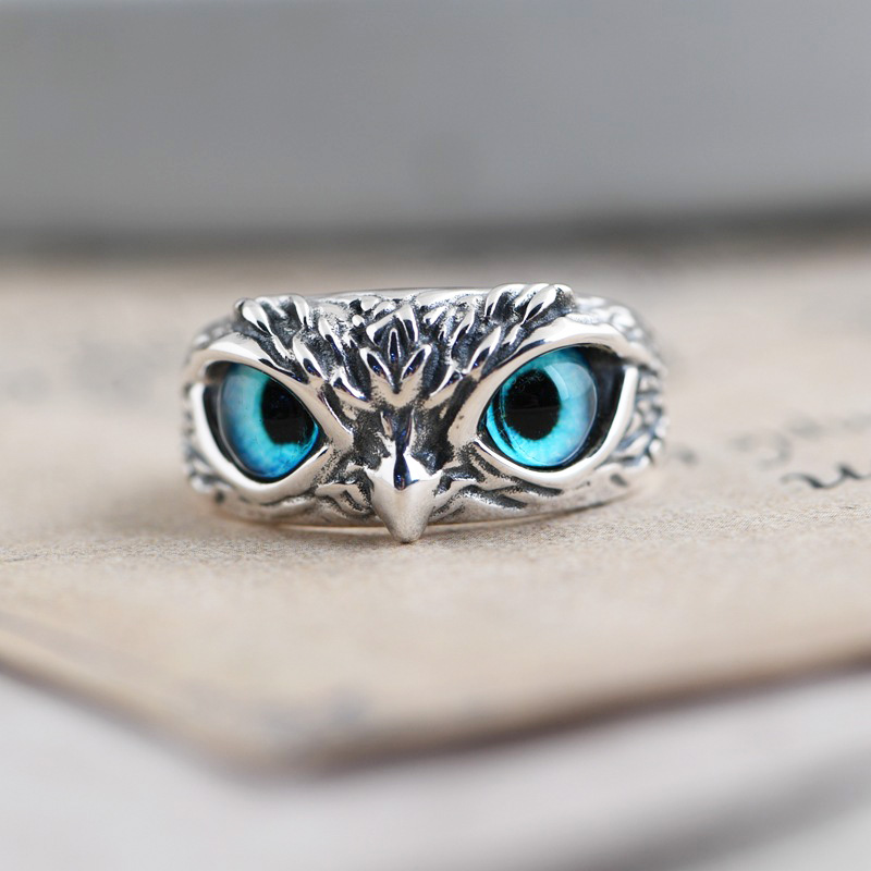 Copper Owl Rings Silver Demon Eye Owl Ring for Women Girl Lovers Retro Animal Open Adjustable Ring Statement Ring Jewelry Gift