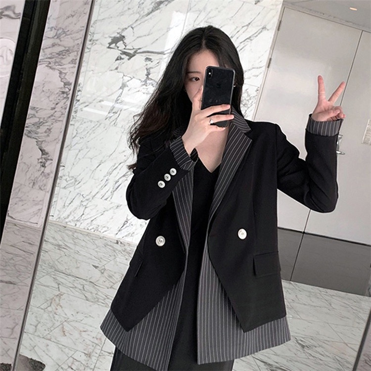 Áo vest  nữ 2 lớp màu đen kết hợp kẻ sọc cách điệu phong cách Hàn Quốc mới sang chảnh | BigBuy360 - bigbuy360.vn