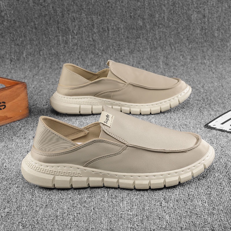 Giày Lười Vải Canvas Mũi Tròn Đế Bằng Màu Trơn Thời Trang Xuân Thu 2022 Mới Cho Nam