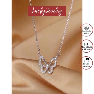 Dây chuyền nữ- Dây chuyền liền mặt uyên ương hồ điệp đính đá Baget siêu xinh BẠC CHUẨN