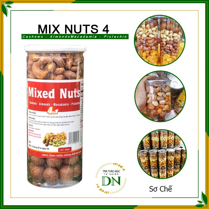 Mix nuts 4 loại hạt dinh dưỡng 🌯 hộp 500g 🌯 Tổng hợp từ  hạt hạnh nhân, hạt điều, hạt dẻ cười , hạt macca🌯