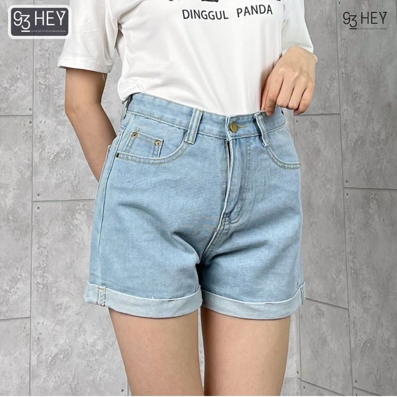 [Mã FAMAYWA giảm 10K đơn 50K] Quần Short Jean Nữ Lưng Cao Dáng Rộng Gấp Ống Phong Cách Ulzzang 93HEY QS01