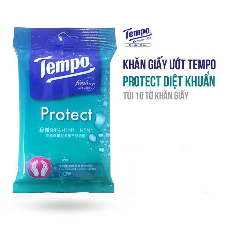 [Gói 10 miếng] Khăn giấy ướt Kháng khuẩn/vitamin E Tempo