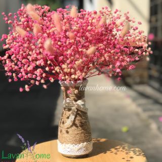 Lọ hoa khô baby phối đuôi thỏ để bàn, bình hoa khô trang trí, quà tặng khai trương, chụp hình sản phẩm, hoa decor phòng