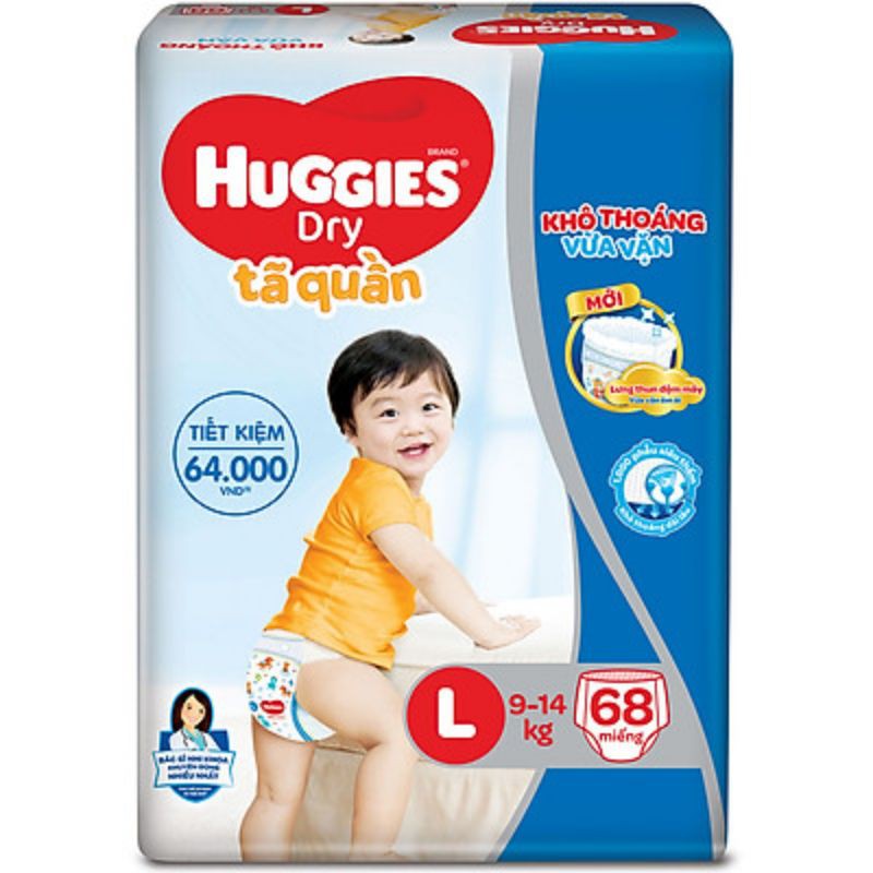 Tã quần Huggies Dry size L - 68 miếng (Cho bé 9 - 14kg