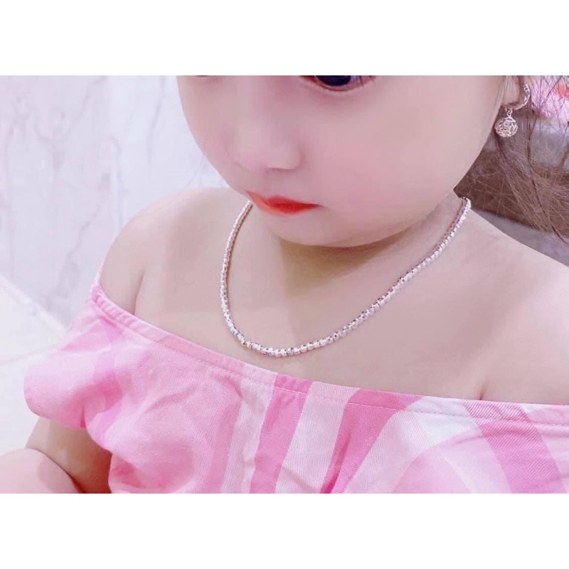 Set dây chuyền và lắc tay bi phay BẠC NGUYÊN CHẤT cho bé
