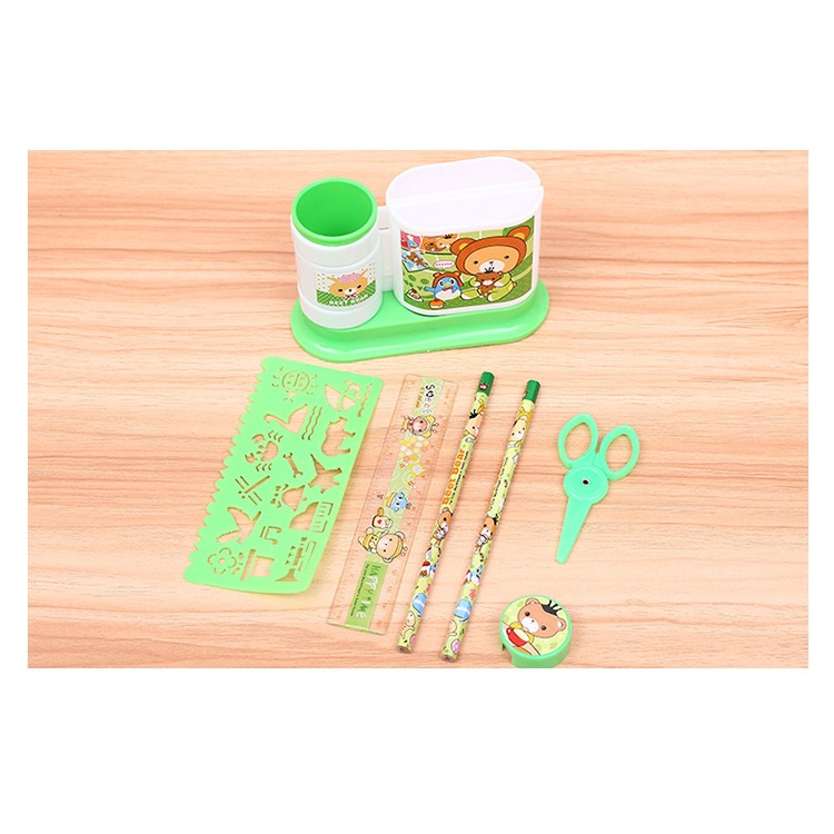 Hộp đựng bút để bàn8 chi tiết kèm thước kẻ, bút chì, dụng cụ học tập