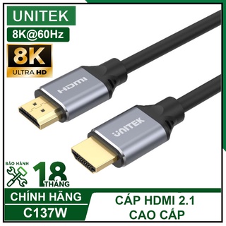 Cáp hdmi 2.1 hỗ trợ 8k60hz cao cấp, unitek c137w chính hãng, dài 1.5m