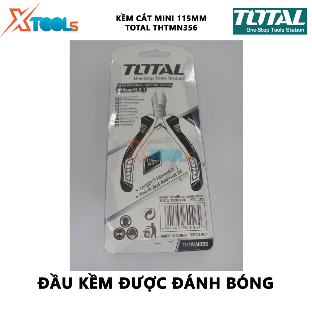 Kềm cắt mini TOTAL THTMN356 Kìm cắt dây điện Kích thước 4,5&quot;/ 115mm thép CR-V, tay cầm cách điện,bọc cao su chống trơn b