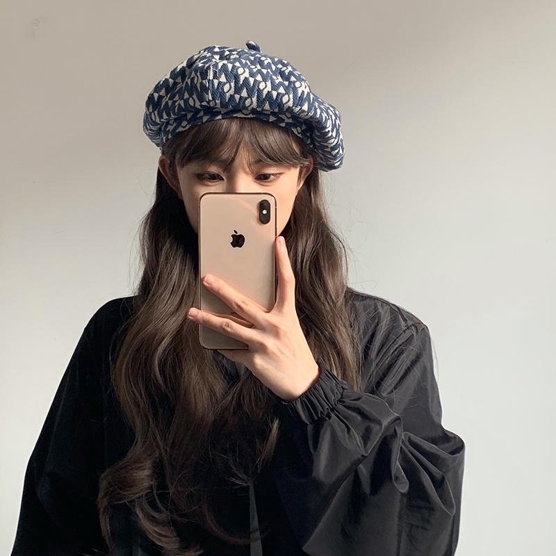 Wn Mũ Beret Họa Sĩ Màu Xanh Dương Phong Cách Retro Nhật Bản Thời Trang Thu Đông Dành Cho Nữ