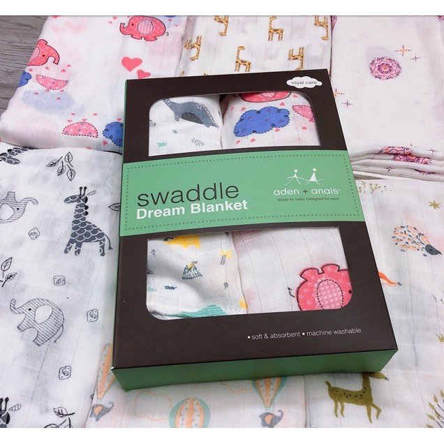 Set 2 Khăn Tắm , Khăn Quấn Sợi Tre Aden Anais Swaddle Cho Bé Loại Cao Cấp Có Hộp Đựng...