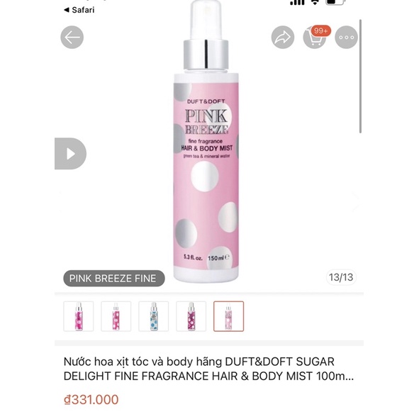 Nước hoa xịt tóc và body hãng DUFT&amp;DOFT SUGAR DELIGHT FINE FRAGRANCE HAIR &amp; BODY MIST 100ml NEW HOT!