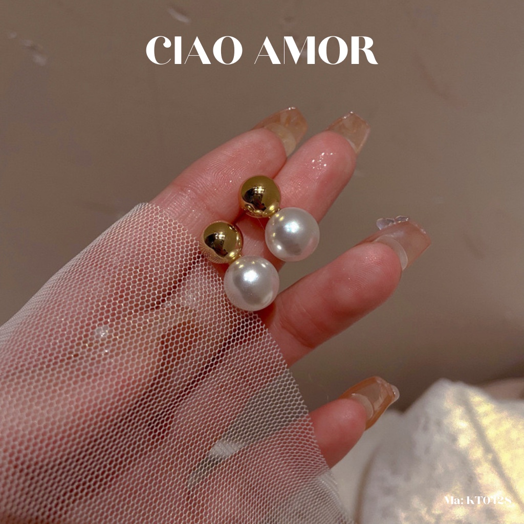 KT0428-Khuyên tai nữ, Bông tai bạc 925 ngọc tròng trên dưới dự tiệc sang trọng đơn giản