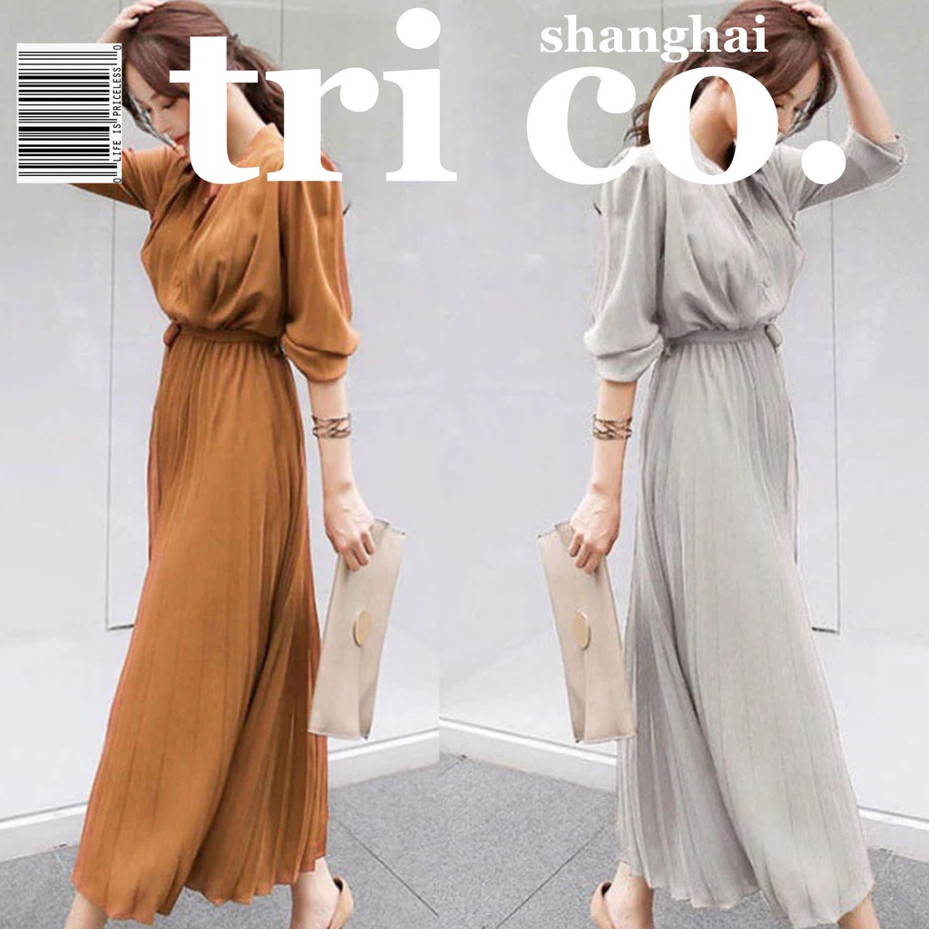 Đầm Voan Xếp Li Tay Dài Phong Cách Nhật Bản (4 Màu) Dress
