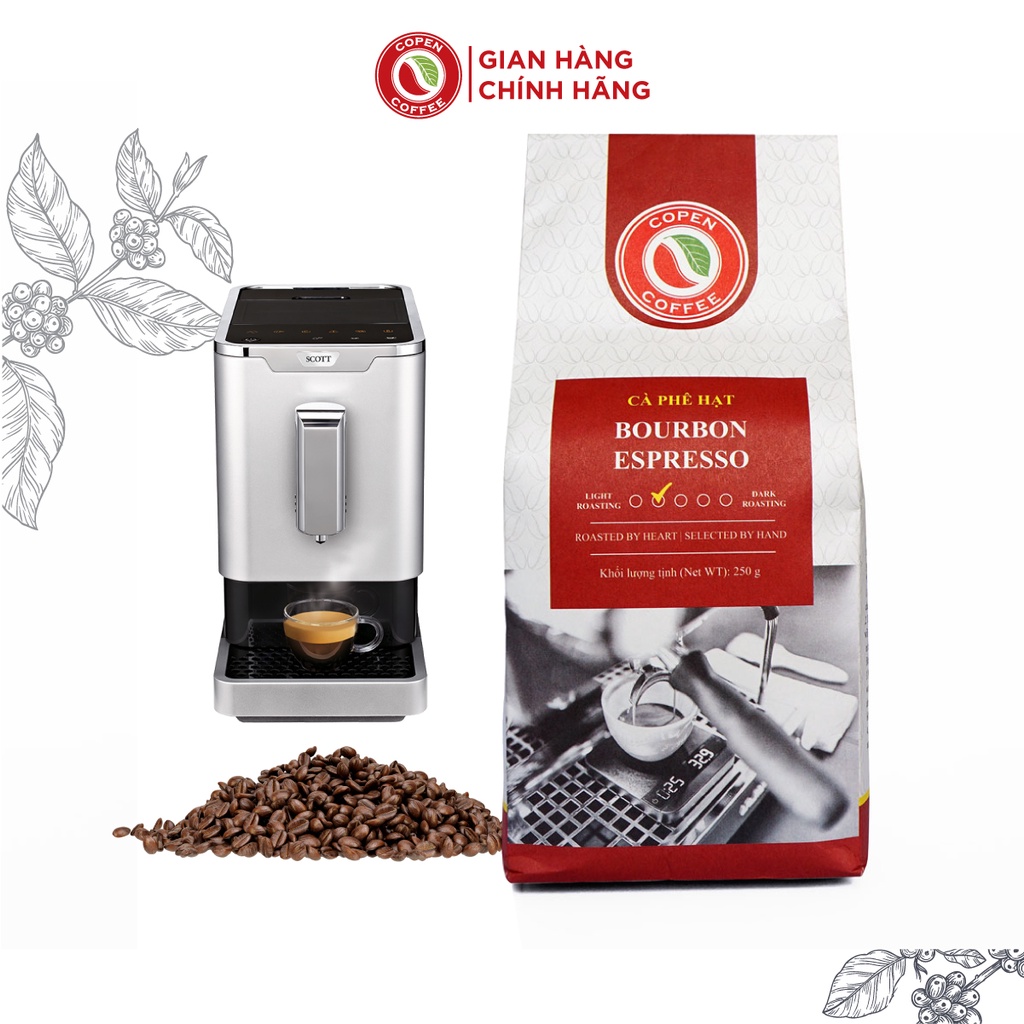 Cà phê hạt Copen Coffee - Bourbon Espresso 250g - Rang mộc, đắng nhẹ, chua thanh, thơm dịu