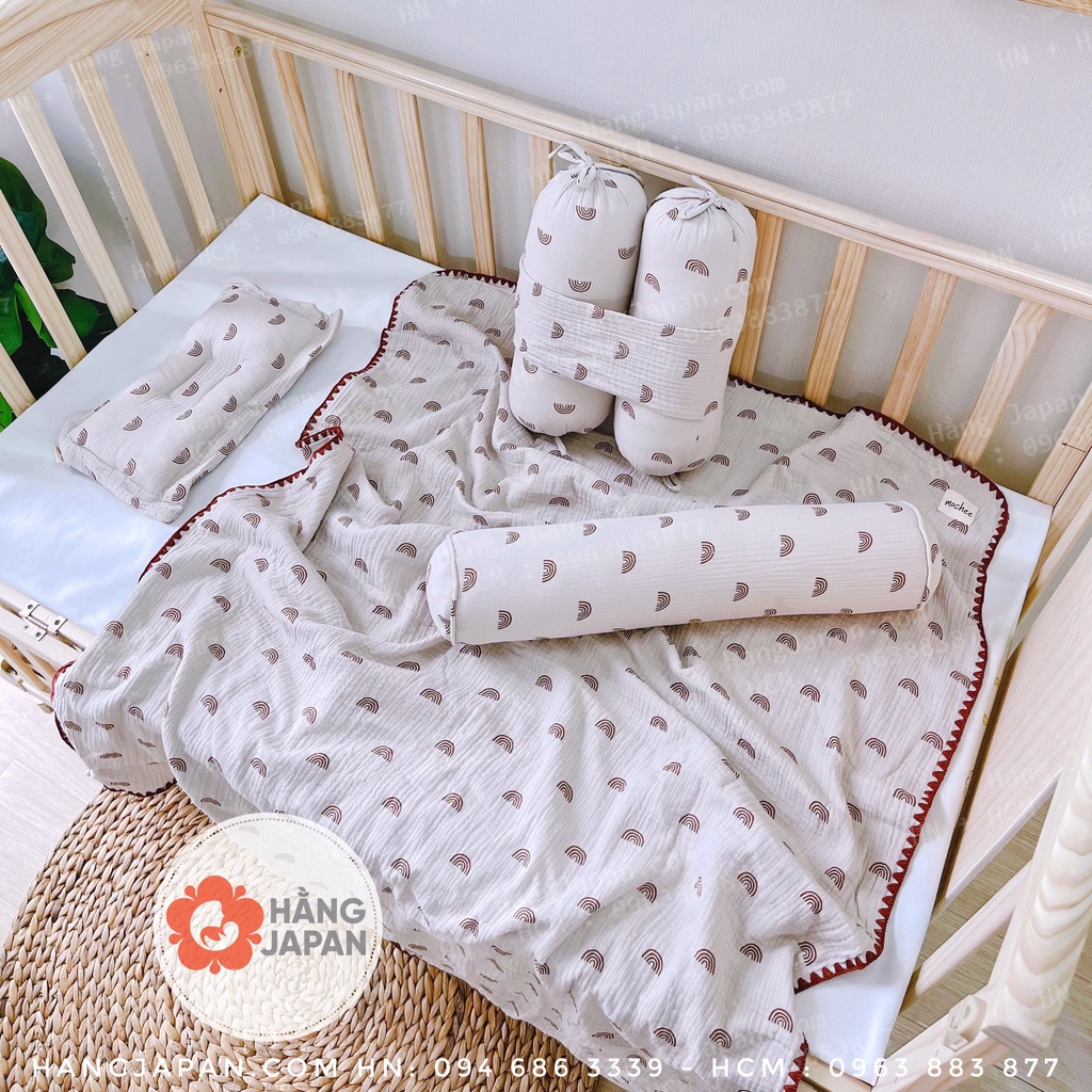 Gối ôm MOCHEE Muslin cao cấp giúp bé ngủ ngon kích thước 15x50cm