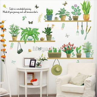 Decal chậu cây xanh dán tường A142
