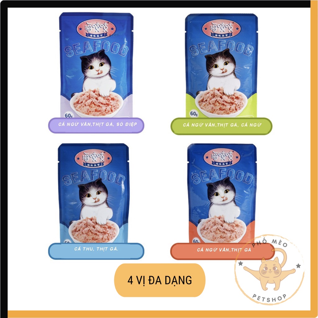 Pate Cho Mèo SEAFOOD Gói 60g - Pate Nội Địa Trung Sốt Cá