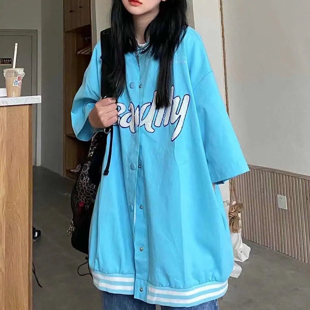 [ Ảnh shop chụp ] Áo cardigan bóng chày phong cách đường phố hottrend mùa hè 2021