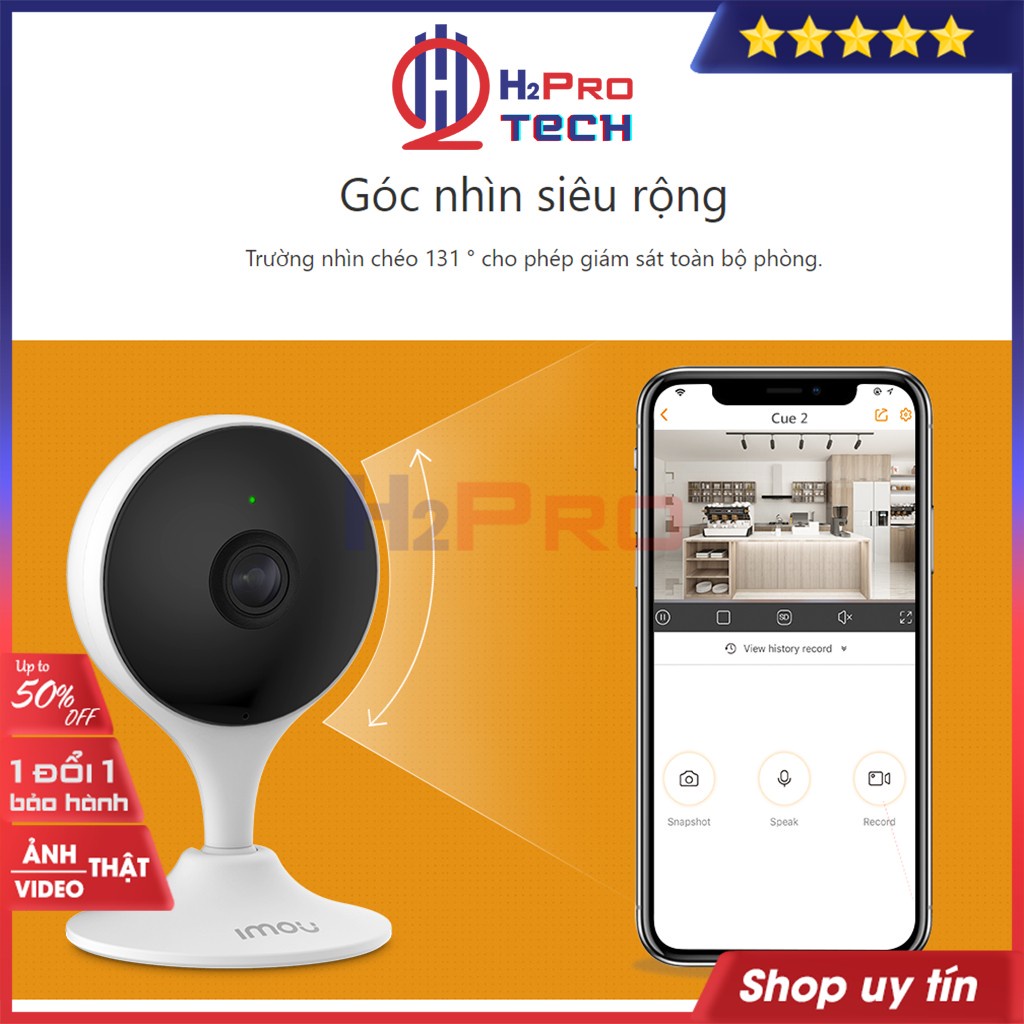 Camera Wifi Trong Nhà, Camera Giám Sát Imou Cue 2E-D 1080P - Hình Ảnh Rõ Đẹp Và Sắc Nét, Nhỏ Gọn- H2Pro Tech