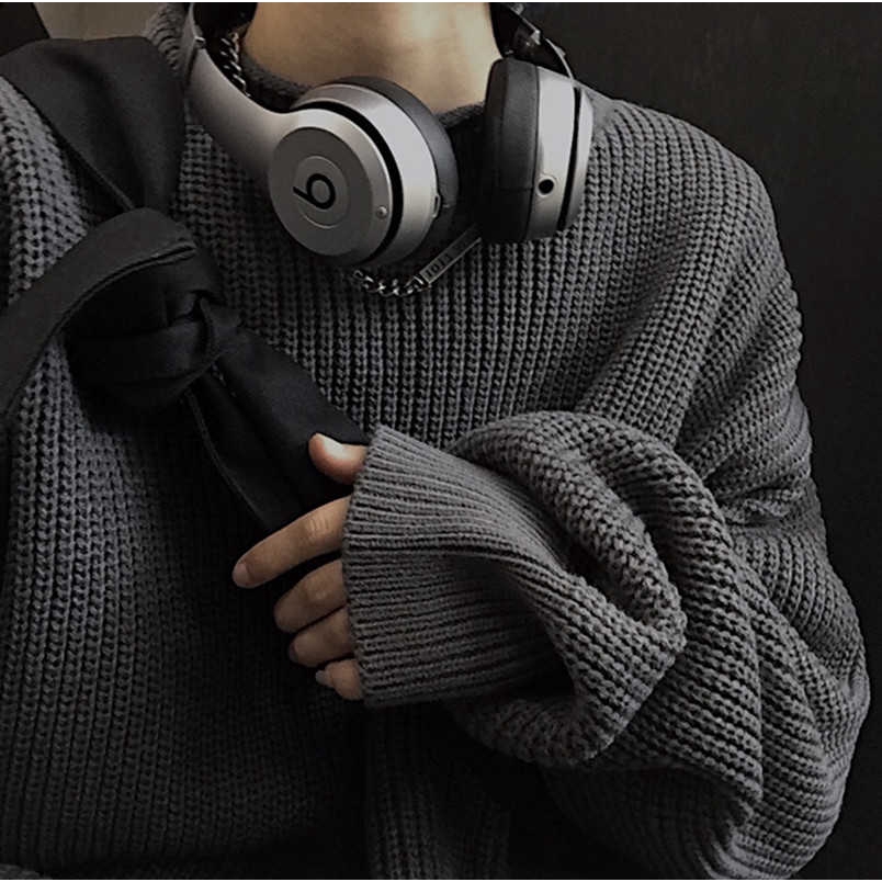 Áo len dệt kim cổ tròn dáng rộng màu trơn cho nam và nữ