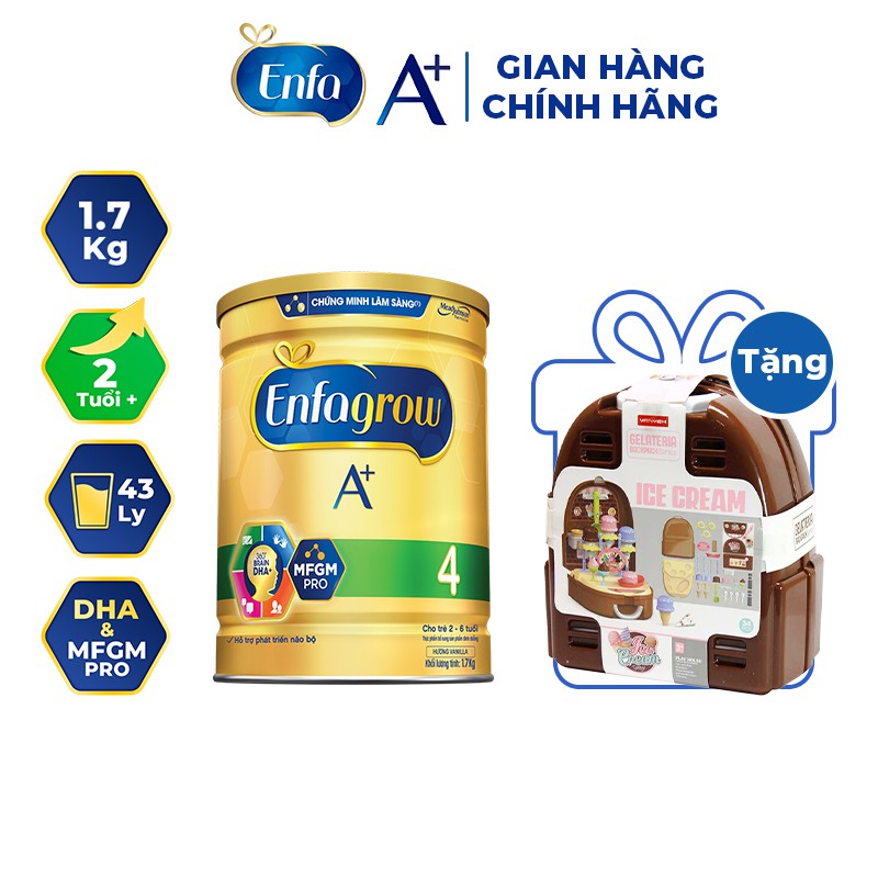 [Mã ENFA18 giảm 5% đơn 250K] [Tặng Vali Đồ Chơi Ice Cream] Sữa Bột Enfagrow A+ 4 1.7kg (2 Tuổi +)