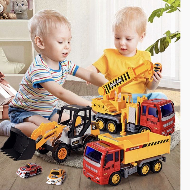 Bộ 6 Xe Công Trình Oto Máy Xúc, Máy Cẩu, Xe Tải, Xe Trộn Bê Tông, Xe Công Trình Loại To
