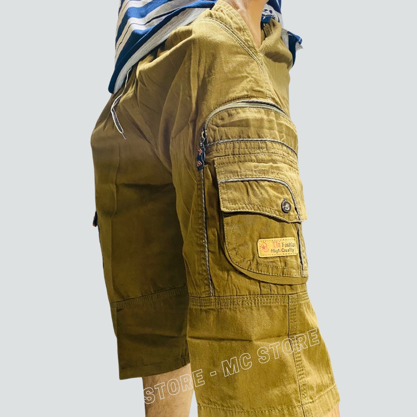 Quần Short Nam Lưng thun Kaki lụa Nhiều Túi Chất Vai dày đẹp Full Size 45-100kg