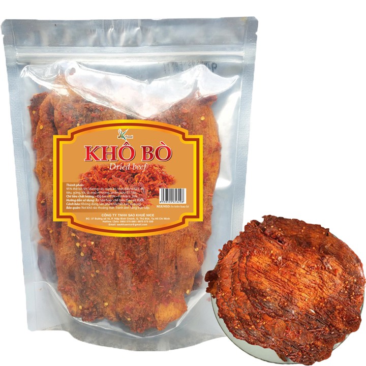 Khô bò mềm loại miếng vị cay nhẹ vừa ăn - Bịch 250g SKFOOD