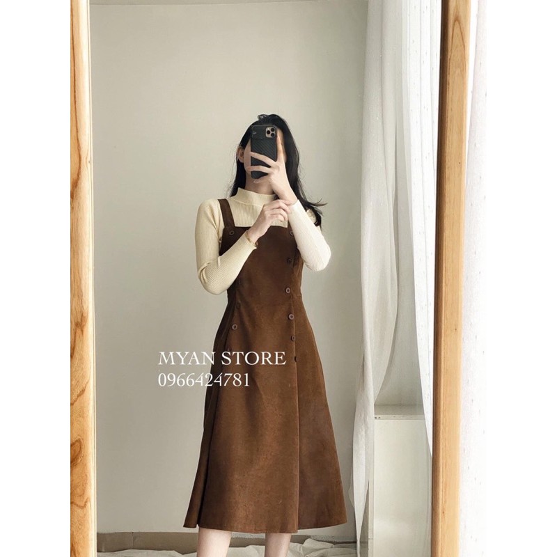 Set Váy Nhung Tăm Mix Áo Len Cao Cổ