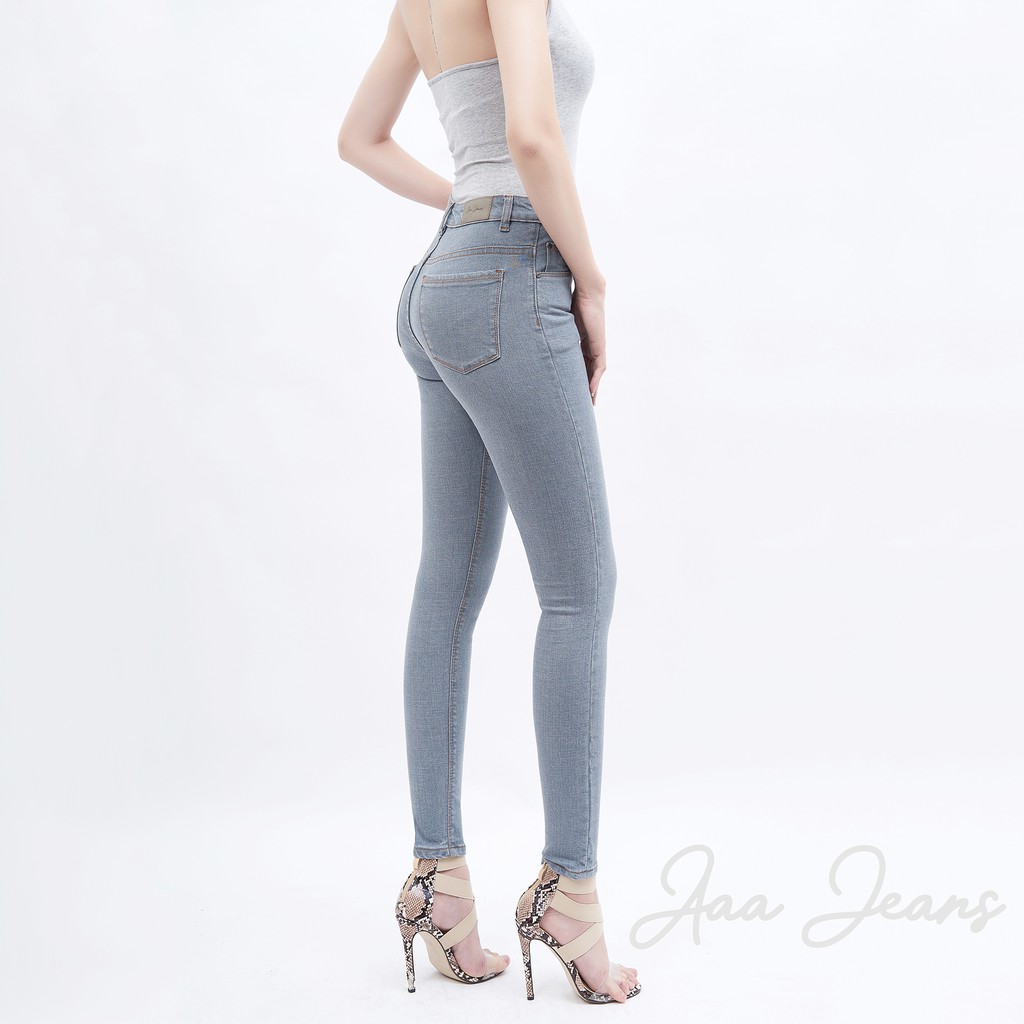 Quần Jean Xám Nữ Aaa Jeans Lưng Cao Dáng Skinny