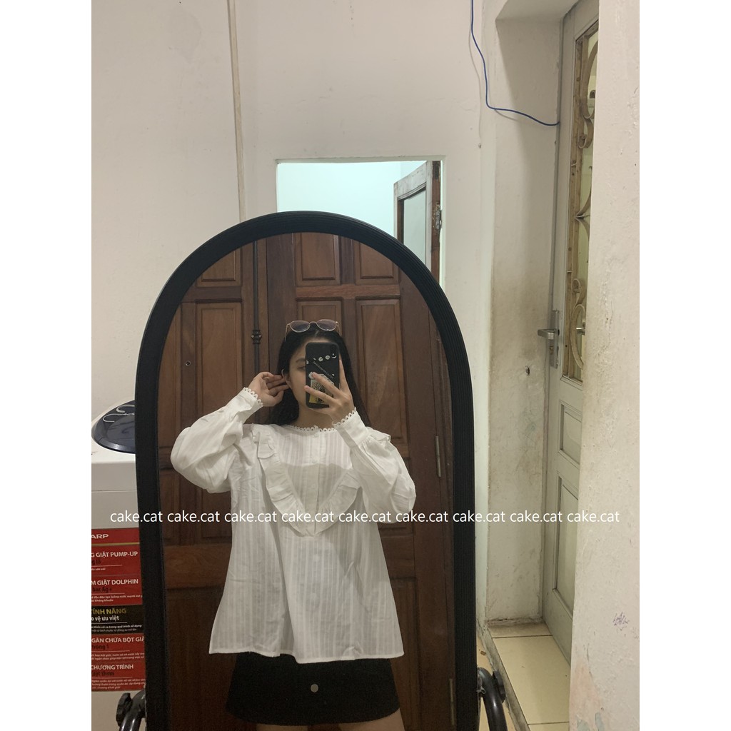 [Có sẵn] ÁO SƠ MI TRẮNG CỔ BÈO VIỀN CÓ CÚC ULZZANG (VIDEO/ẢNH THẬT)