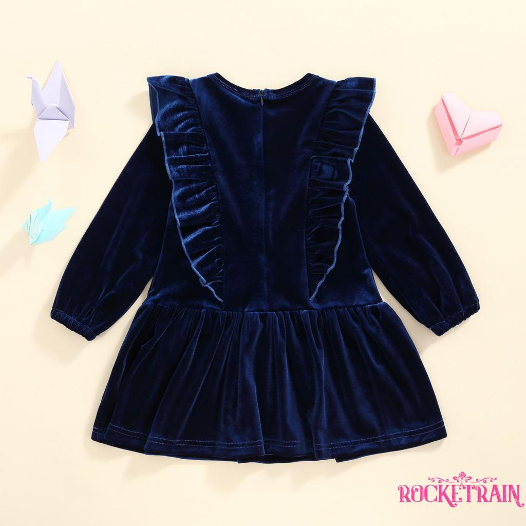 ❉Aq♥Đầm Nhung DàI Tay MàU SắC Đơn GiảN Cho Bé