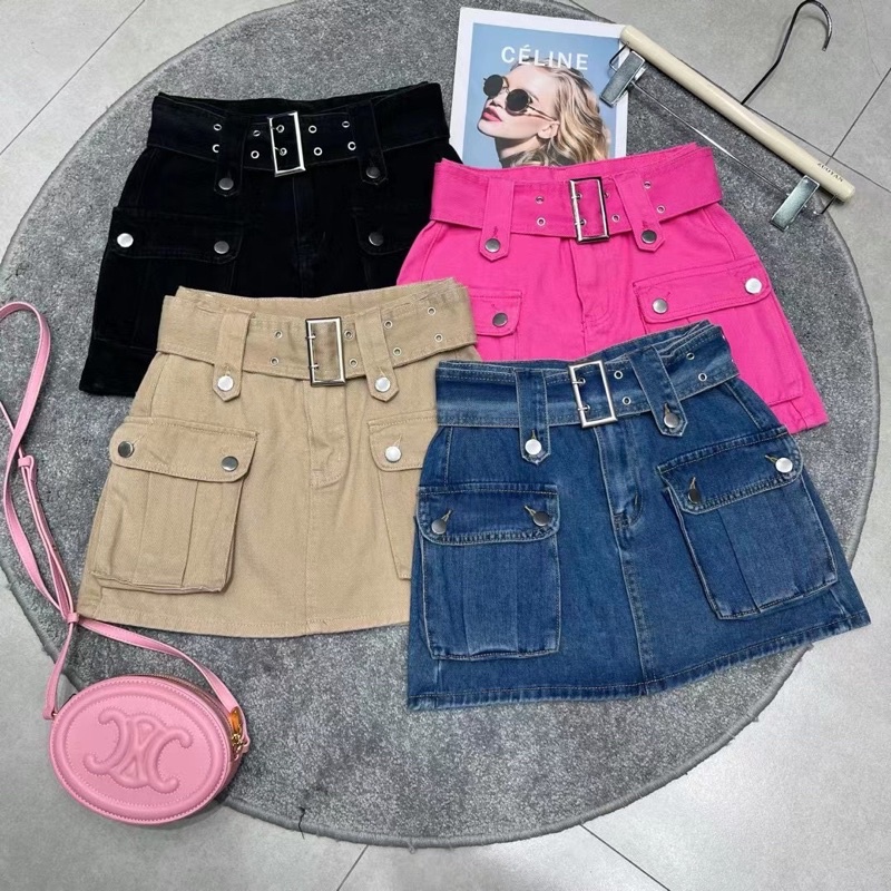CHÂN VÁY JEANS TÚI HỘP KÈM ĐAI TO HANGG QCL1 MS27918