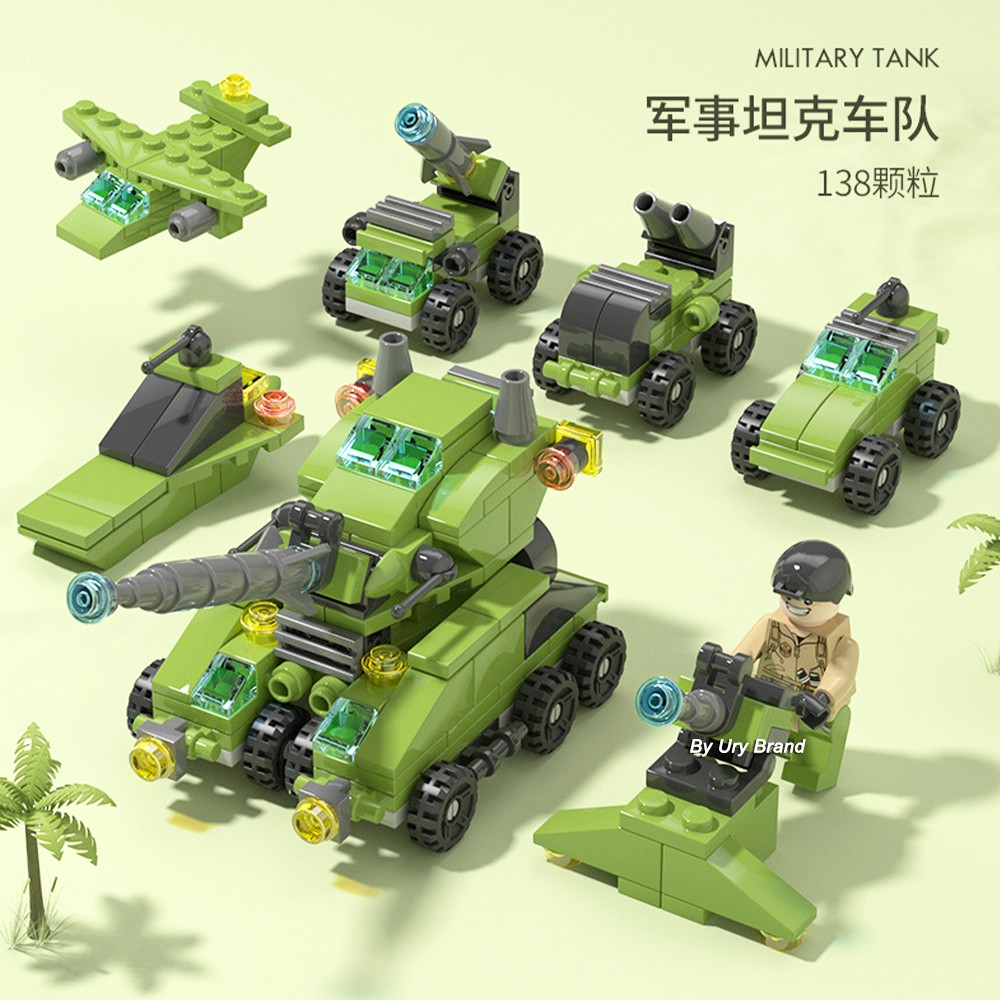 Bộ đồ chơi lego lắp ráp xe tăng và người lính quân đội 6 trong 1