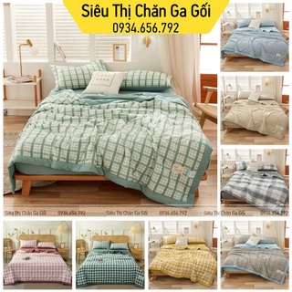 Bộ chăn ga gối cotton tici chăn hè trần bông nhập khẩu - sét 4 món - siêu thi chăn ga gối