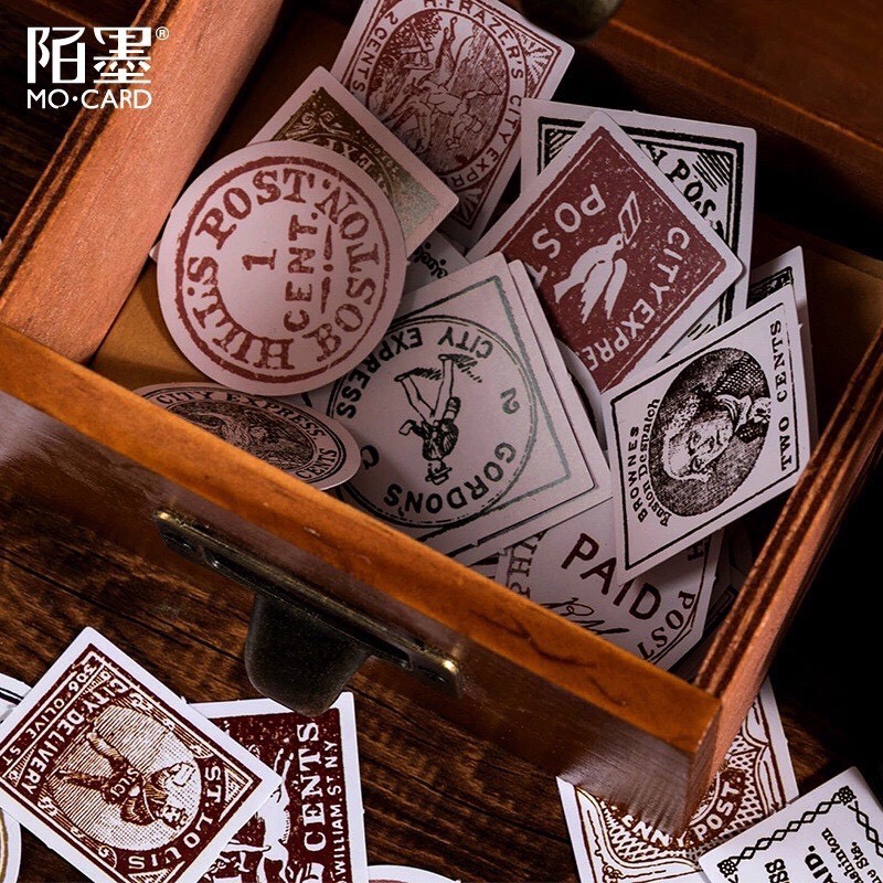 Bộ 45 sticker phong cách vintage trang trí sổ tay