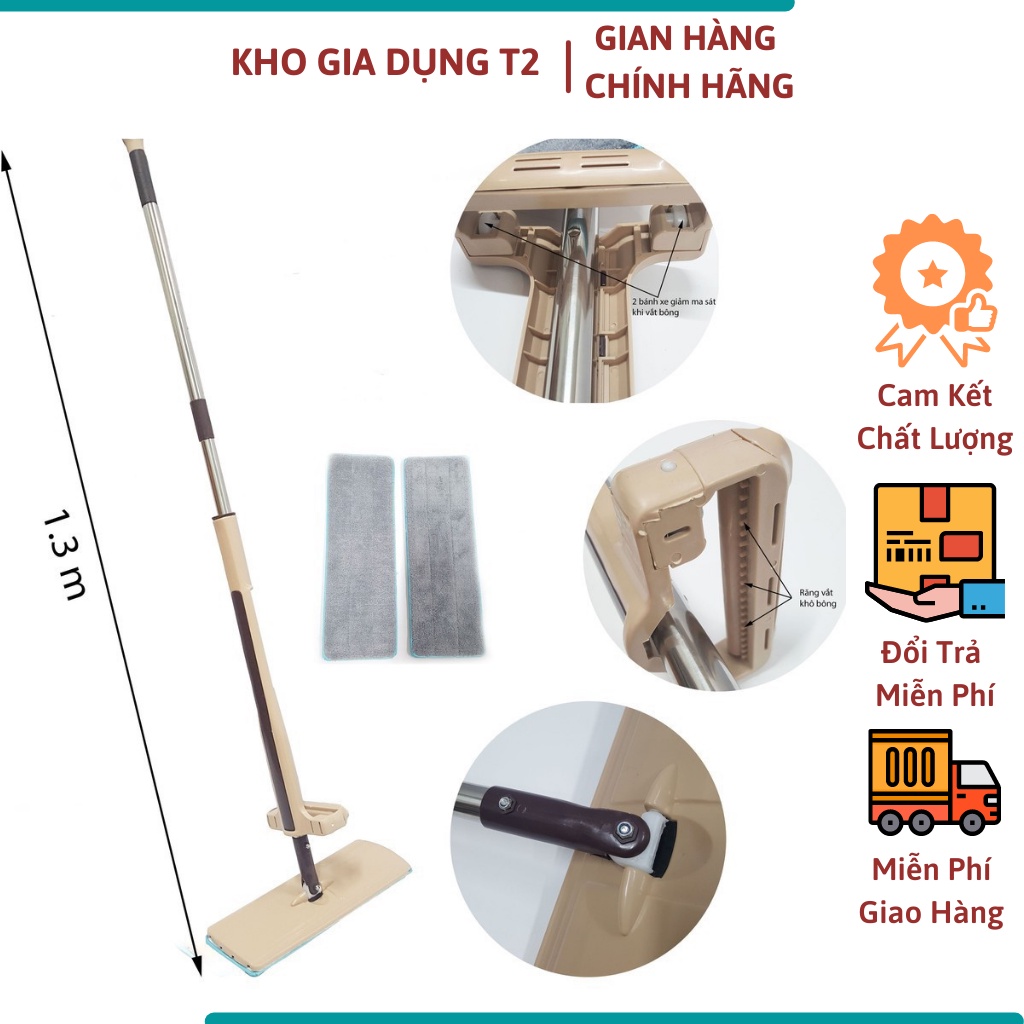 Cây Lau Nhà Thông Minh Tự Vắt, Chổi Lau Nhà Tự Vắt Spin Mop Kèm 2 Miếng Bông Lau Tiện Dụng, Thiết Kế Nhỏ Gọn