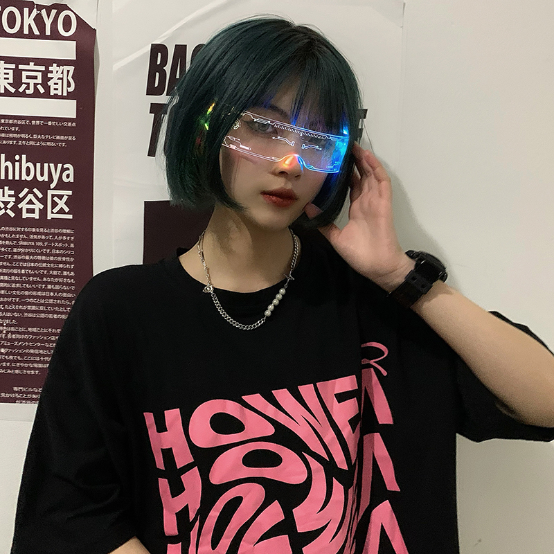 Mắt kính 19903 dạ quang trong suốt nhiều màu sắc phong cách công nghệ cá tính thời trang đường phố sáng tạo cho nam nữ