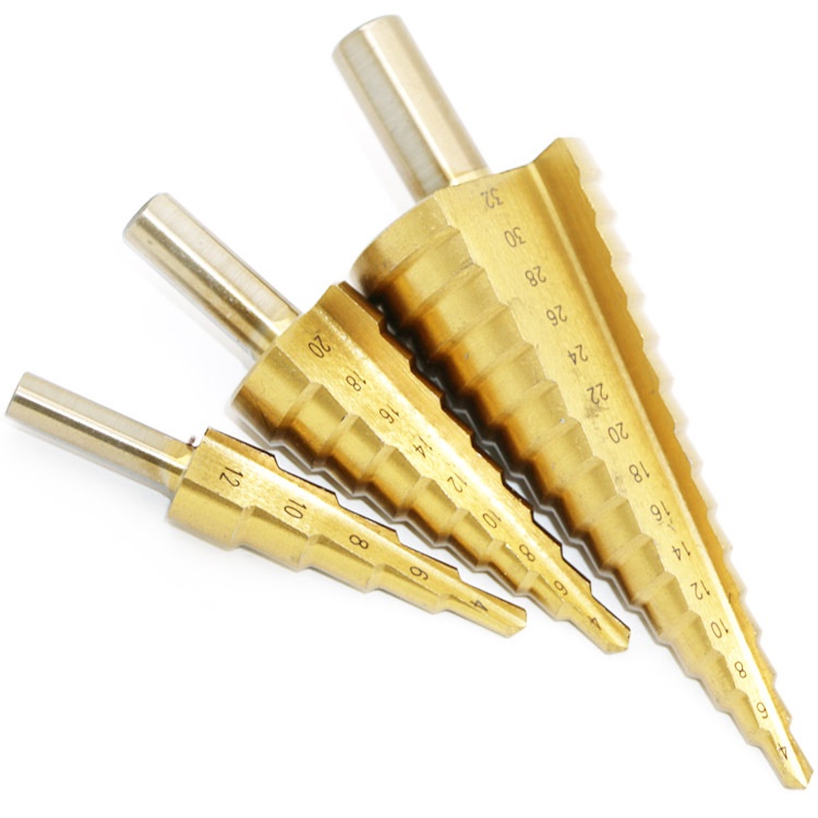 Bộ 3 Mũi Khoan Tháp Thẳng Thép Gió HSS Mạ Titan 4-32mm Khoan Nhôm, Nhựa, Gỗ