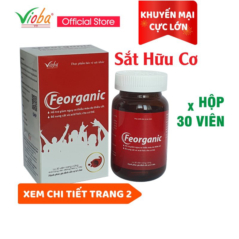 [Mã INCU20 giảm 20K đơn 150K] Viên uống Feorganic Vioba giảm nguy cơ thiếu máu do thiếu sắt hộp 30 viên